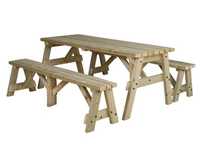 Victoria wooden picnic bench and table set, outdoor dining set (8ft, Natural finish)