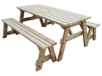 Victoria wooden picnic bench and table set, outdoor dining set (8ft, Natural finish)
