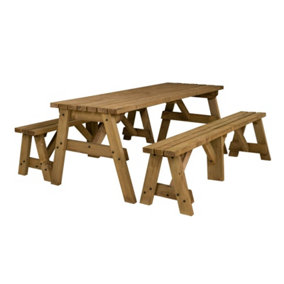 Victoria wooden picnic bench and table set, outdoor dining set (8ft, Rustic brown)
