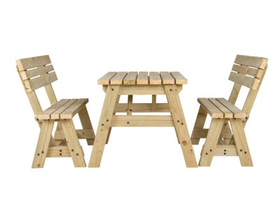 Victoria wooden picnic bench and table set, outdoor dining set with backrest (3ft, Natural finish)