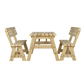 Victoria wooden picnic bench and table set, outdoor dining set with backrest (3ft, Natural finish)