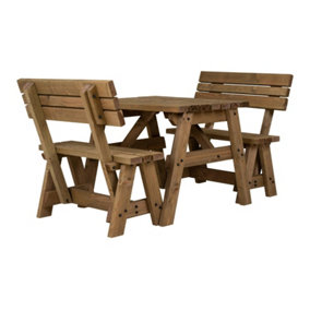 Victoria wooden picnic bench and table set, outdoor dining set with backrest (3ft, Rustic brown)