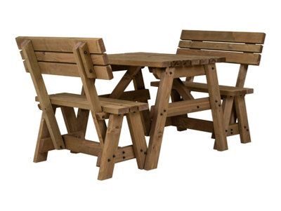 Victoria wooden picnic bench and table set, outdoor dining set with backrest (4ft, Rustic brown)