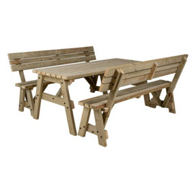 Victoria wooden picnic bench and table set, outdoor dining set with backrest (5ft, Natural finish)