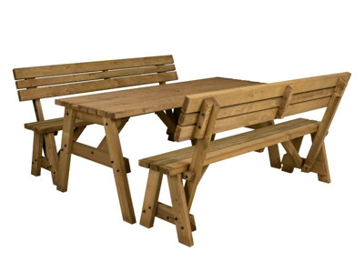 Victoria wooden picnic bench and table set, outdoor dining set with backrest (6ft, Rustic brown)