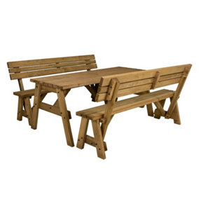 Victoria wooden picnic bench and table set, outdoor dining set with backrest (6ft, Rustic brown)