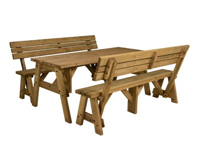 Victoria wooden picnic bench and table set, outdoor dining set with backrest (8ft, Rustic brown)