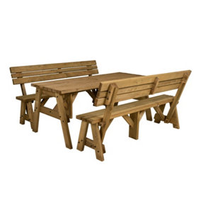 Victoria wooden picnic bench and table set, outdoor dining set with backrest (8ft, Rustic brown)