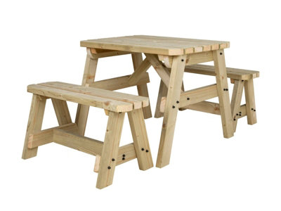 Victoria wooden picnic bench and table set, rounded outdoor dining set (3ft, Natural finish)