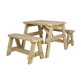 Victoria wooden picnic bench and table set, rounded outdoor dining set (3ft, Natural finish)