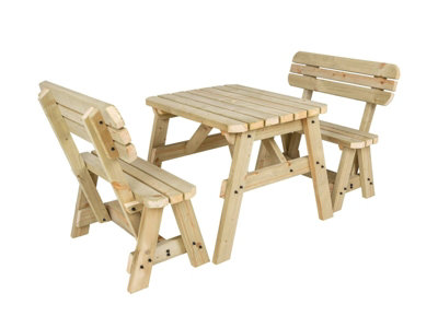 Victoria wooden picnic bench and table set, rounded outdoor dining set with backrest(3ft, Natural finish)