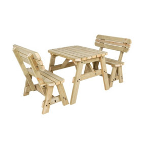 Victoria wooden picnic bench and table set, rounded outdoor dining set with backrest(3ft, Natural finish)