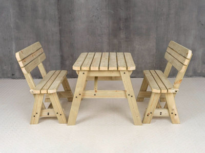 Victoria wooden picnic bench and table set, rounded outdoor dining set with backrest(3ft, Natural finish)