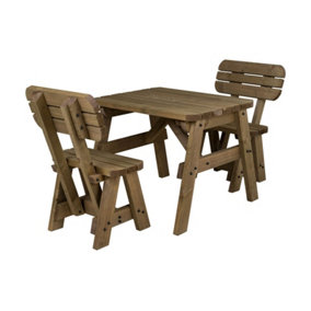 Victoria wooden picnic bench and table set, rounded outdoor dining set with backrest (3ft, Rustic brown)