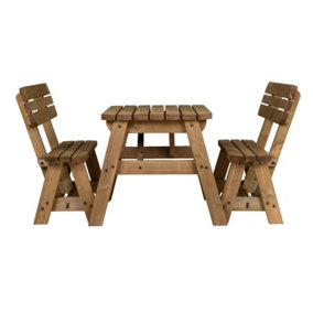 Victoria wooden picnic bench and table set, rounded outdoor dining set with backrest(4ft, Rustic brown)