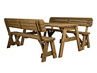 Victoria wooden picnic bench and table set, rounded outdoor dining set with backrest(5ft, Rustic brown)