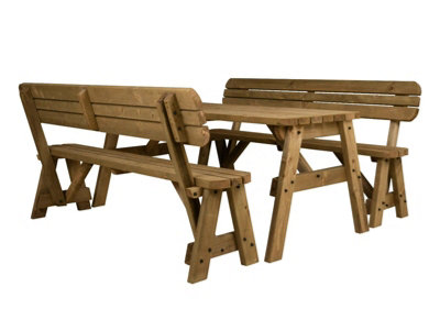 Victoria wooden picnic bench and table set, rounded outdoor dining set with backrest(5ft, Rustic brown)