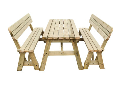 Victoria wooden picnic bench and table set, rounded outdoor dining set with backrest(8ft, Natural finish)