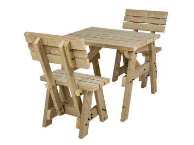 Victoria wooden picnic bench and table set, space-saving outdoor dining set with backrest (3ft, Natural finish)