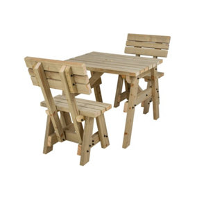 Victoria wooden picnic bench and table set, space-saving outdoor dining set with backrest (3ft, Natural finish)