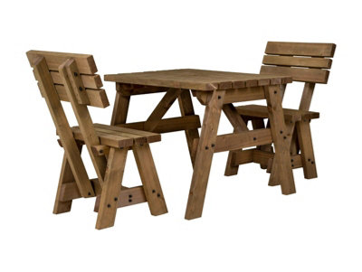 Victoria wooden picnic bench and table set, space-saving outdoor dining set with backrest (3ft, Rustic brown)