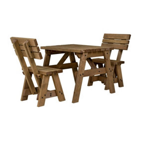 Victoria wooden picnic bench and table set, space-saving outdoor dining set with backrest (3ft, Rustic brown)
