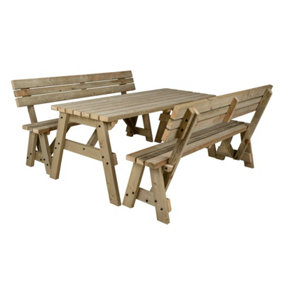 Victoria wooden picnic bench and table set, space-saving outdoor dining set with backrest (5ft, Natural finish)
