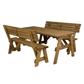 Victoria wooden picnic bench and table set, space-saving outdoor dining set with backrest (5ft, Rustic brown)
