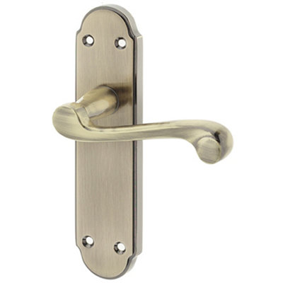 Victorian Antique Bronze Suite Door Handle with Latchplate - Interior Lever on Backplate