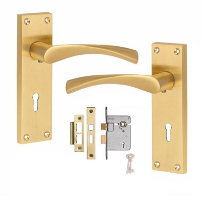 VICTORIAN DESIGN ASTRID LOCK HANDLE ON BACKPLATE SATIN BRASS FINISH ...