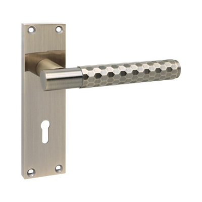 Victorian Design Knurled Hex Cut Lock Handle on Backplate Antique Brass ...