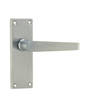 Victorian Satin Chrome Straight Door Handle with Short Latchset Plate - Interior Lever on Backplate