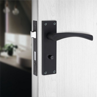 Victorian Scroll Astrid Handle Matt Black Bathroom Door Handles Bathroom Mortise Lock Set 1 Pair ...