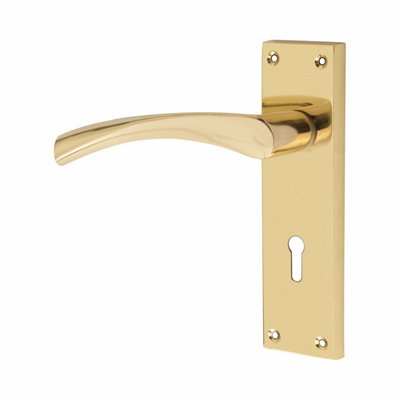 Victorian Scroll Astrid Handle Polished Brass Lever Lock Door Handles +3 Lever Lock Set with 1 Pair of 3" Standard Butt Hinges