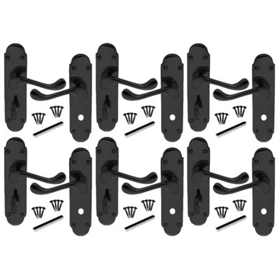 Victorian Scroll Black Nickel Finish Bathroom Lock Handle Epsom 6 Pairs