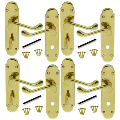 Victorian Scroll Brass Finish Bathroom Lock Handle Epsom 4 Pairs