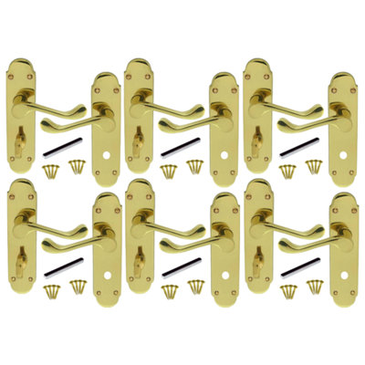 Victorian Scroll Brass Finish Bathroom Lock Handle Epsom 6 Pairs
