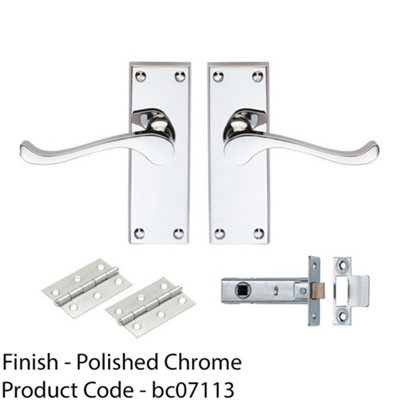 Victorian Scroll Door Handle & Latch Pack - Polished Chrome Lever On Plate Kit