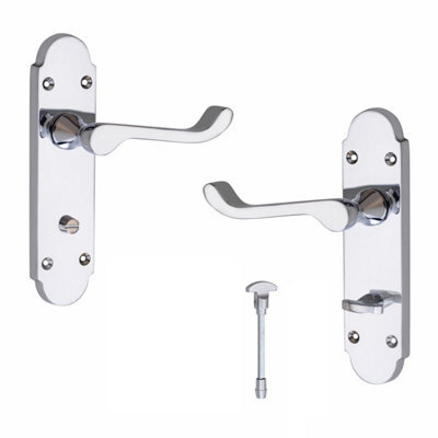 Victorian Scroll Handle on Shaped Backplate Bathroom Door Handle 170mm X 40mm Polished Chrome