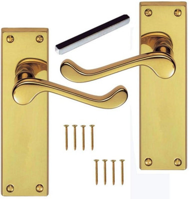Victorian Scroll Internal Door Handles Polished Brass Finish on 150mm x 42mm Backplate