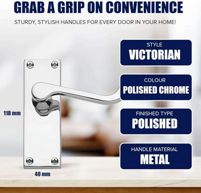 Victorian Scroll Latch Door Handle - Chrome 4 PAIRS Handles