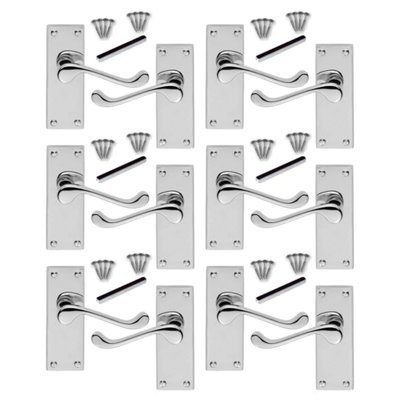 Victorian Scroll Latch Door Handle - Chrome 6 PAIRS Handles