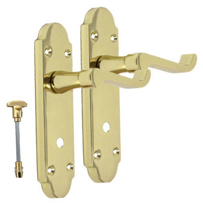 Victorian Scroll on Shaped Back Plate Brass Finish Bathroom Handle Epsom Style