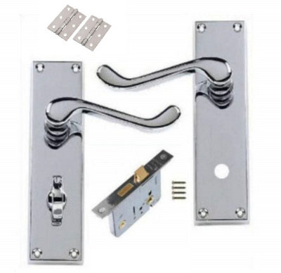 Victorian Scroll Polished Chrome Bathroom Door Handle Lock Pack with ...