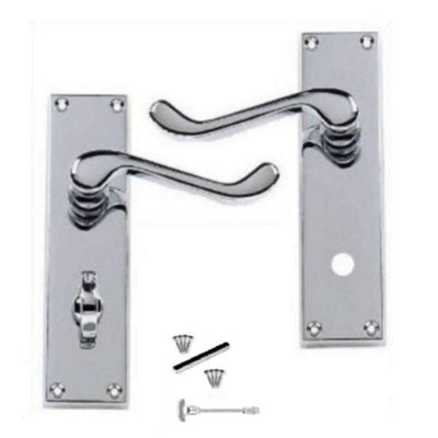 Victorian Scroll Polished Chrome Bathroom WC Toilet Door Handles 150mm x 40mm Backplate DIY at B&Q