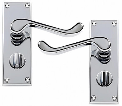 Victorian Scroll Polished Chrome Privacy Premium Door Handles 120mm - 40mm