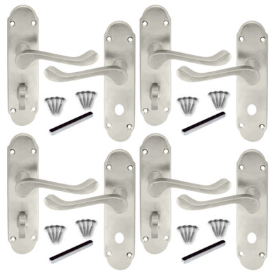 Victorian Scroll Satin Finish Bathroom Lock Handle Epsom 4 Pairs