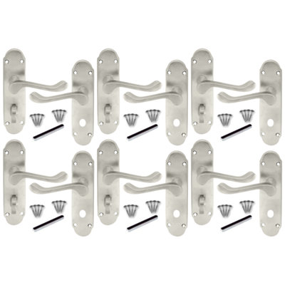 Victorian Scroll Satin Finish Bathroom Lock Handle Epsom 6 Pairs