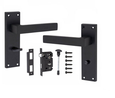 Victorian Straight Delta Handle Matt Black Bathroom Door Handles Bathroom Mortise Lock Set 150 x 40mm - GG
