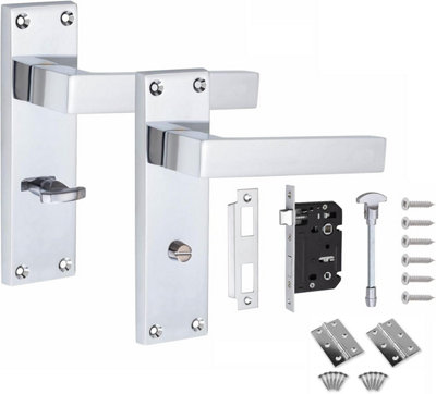 Victorian Straight Delta Handle, Polished Chrome, Bathroom WC Toilet Door Handles, 3" Standard Butt Hinges - Golden Grace